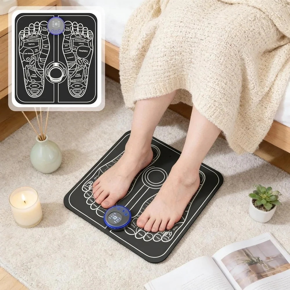 Professional EMS Foot Massager with 4 Electrode Pads - Full Body Muscle Stimulat